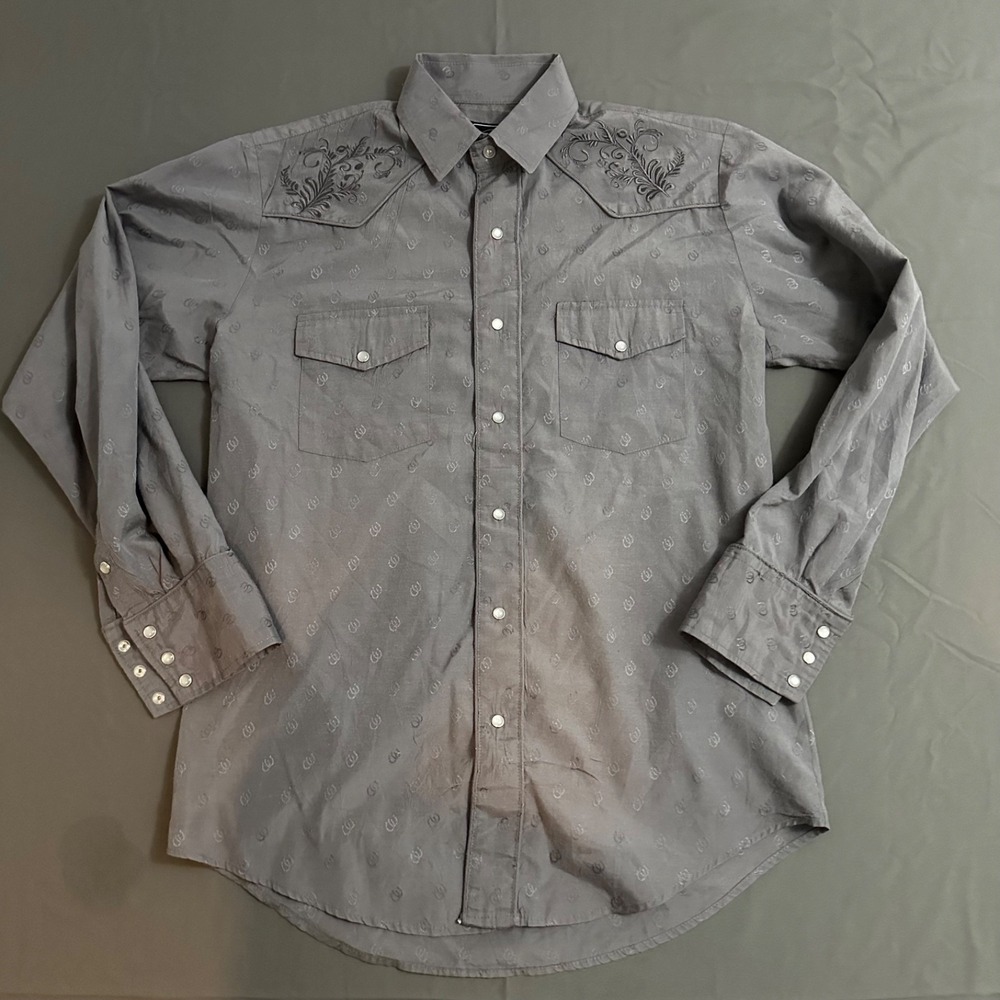 Roper Pearl Snap Western Gray Shirt Size M Long‎ Sleeve Pockets